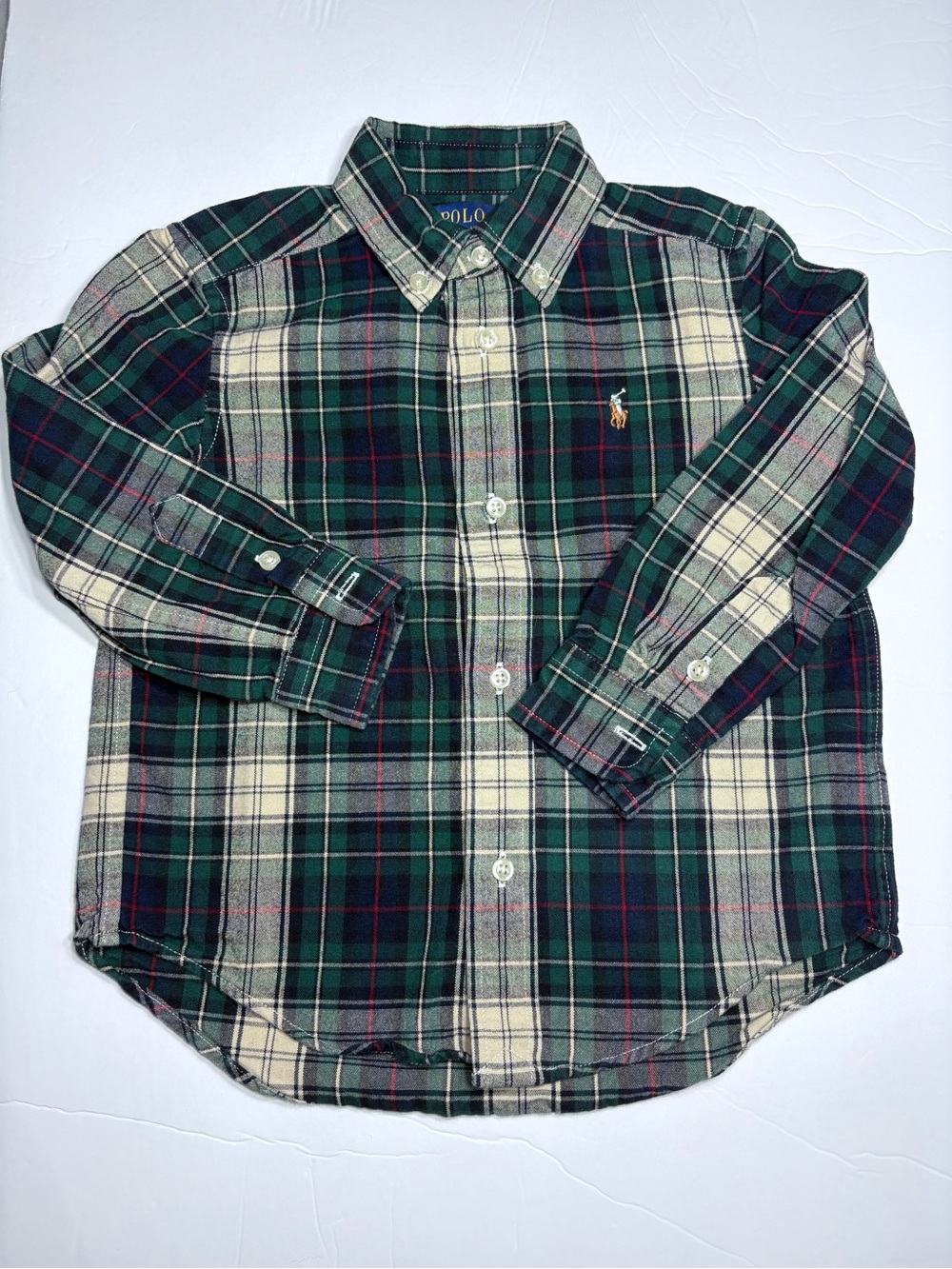 Polo by Ralph Lauren Green & Cream Plaid Button-Down Shirt - Kids
